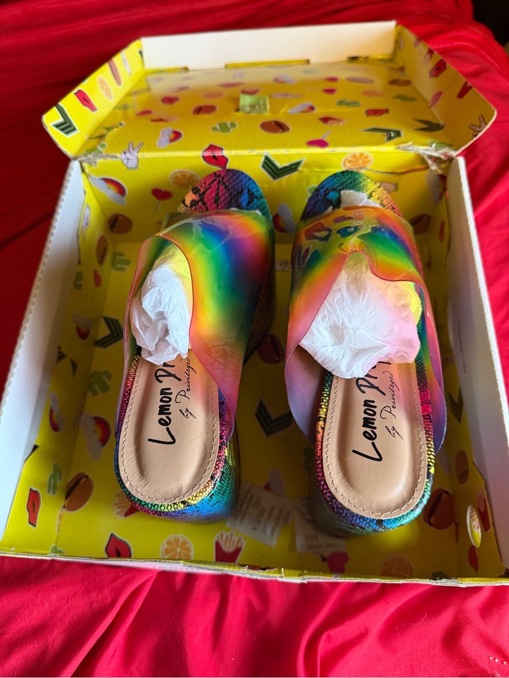 Rainbow Snake-Print Platform Mules - Multicolor Women’s Slip-On Wedges - Picture 2 of 4